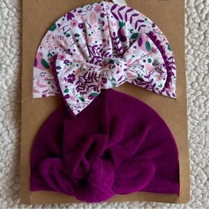 Baby Girl Turban Hat Set Floral Plum Bow Headwrap 0-6M NWT